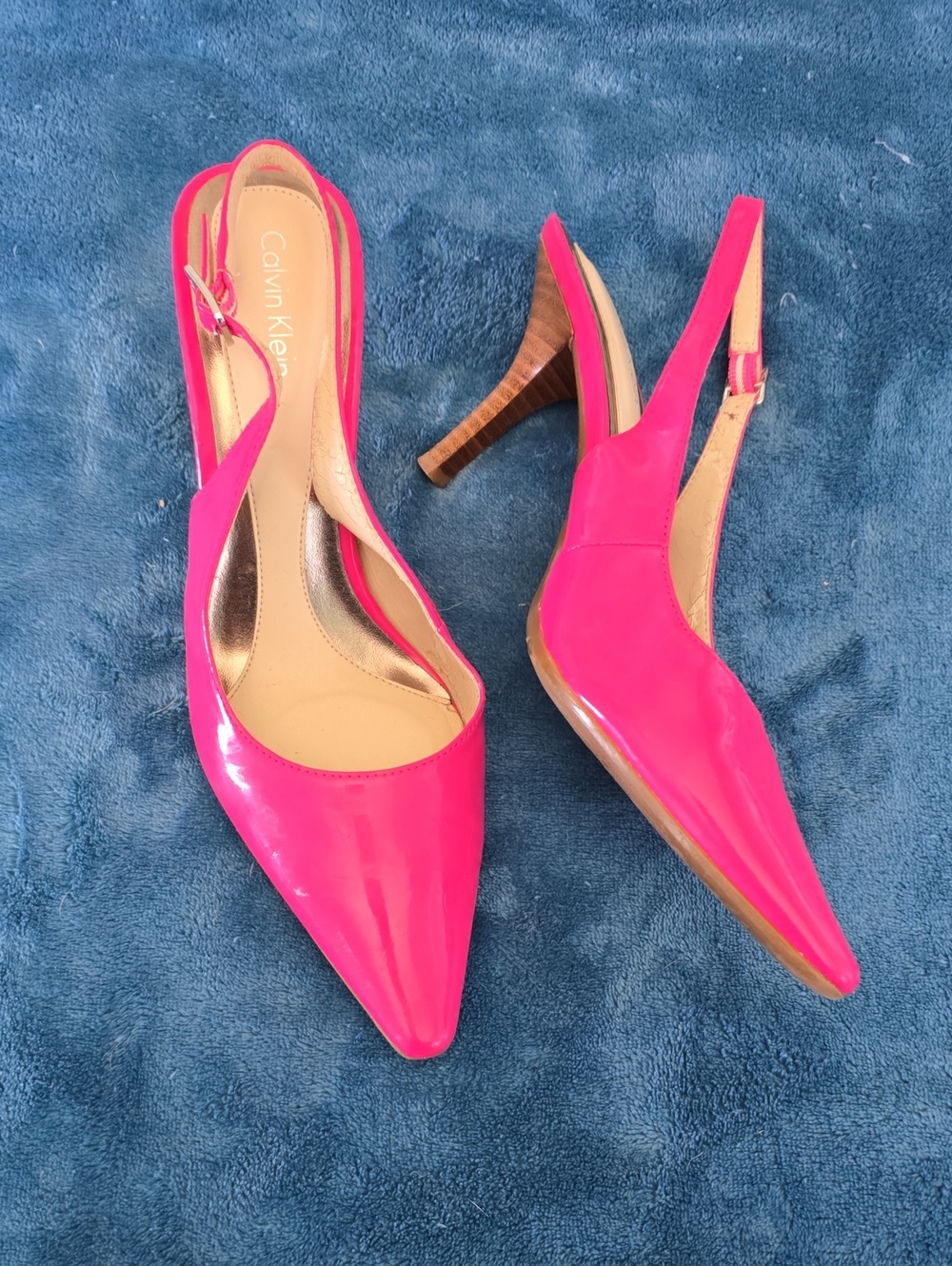 Calvin Klein Bright Pink Patent Slingback Pointed Heels